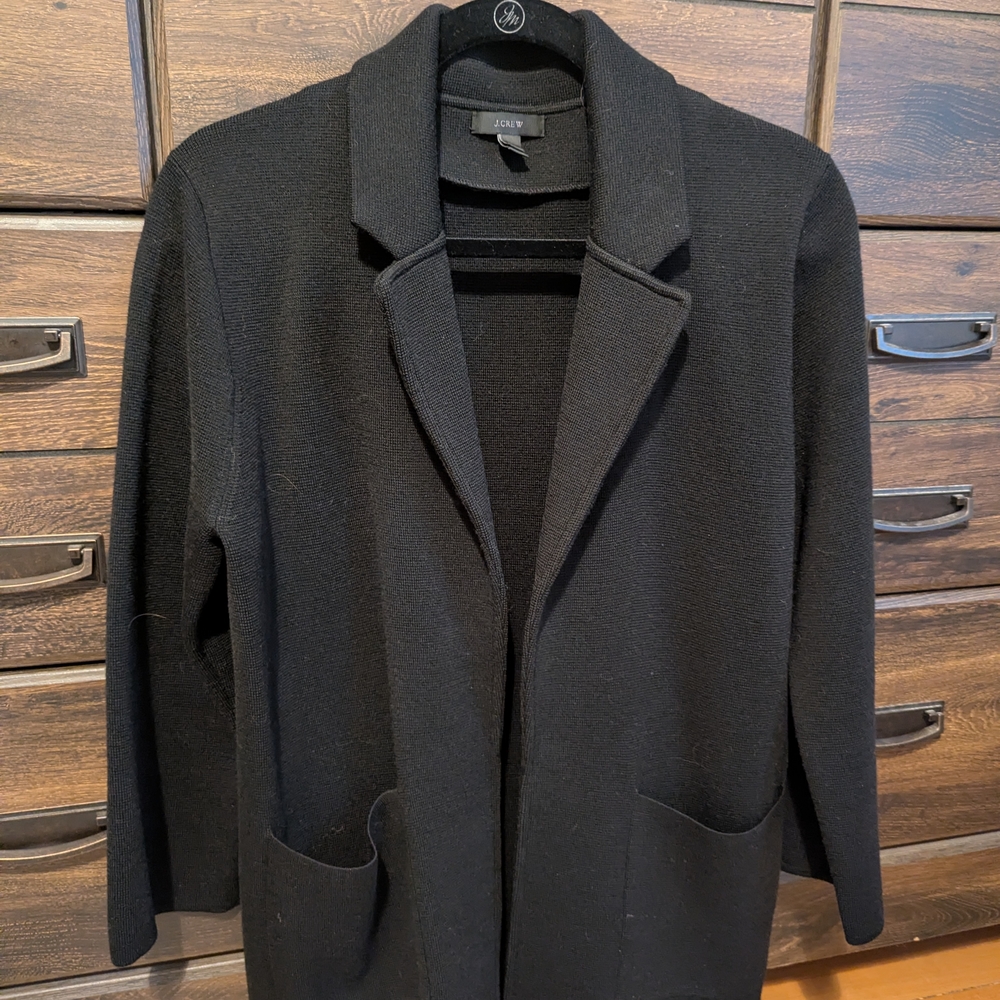 J. Crew Open Front Black Merino Wool Blazer
